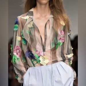 Blumarine Floral silk Sheer Blouse